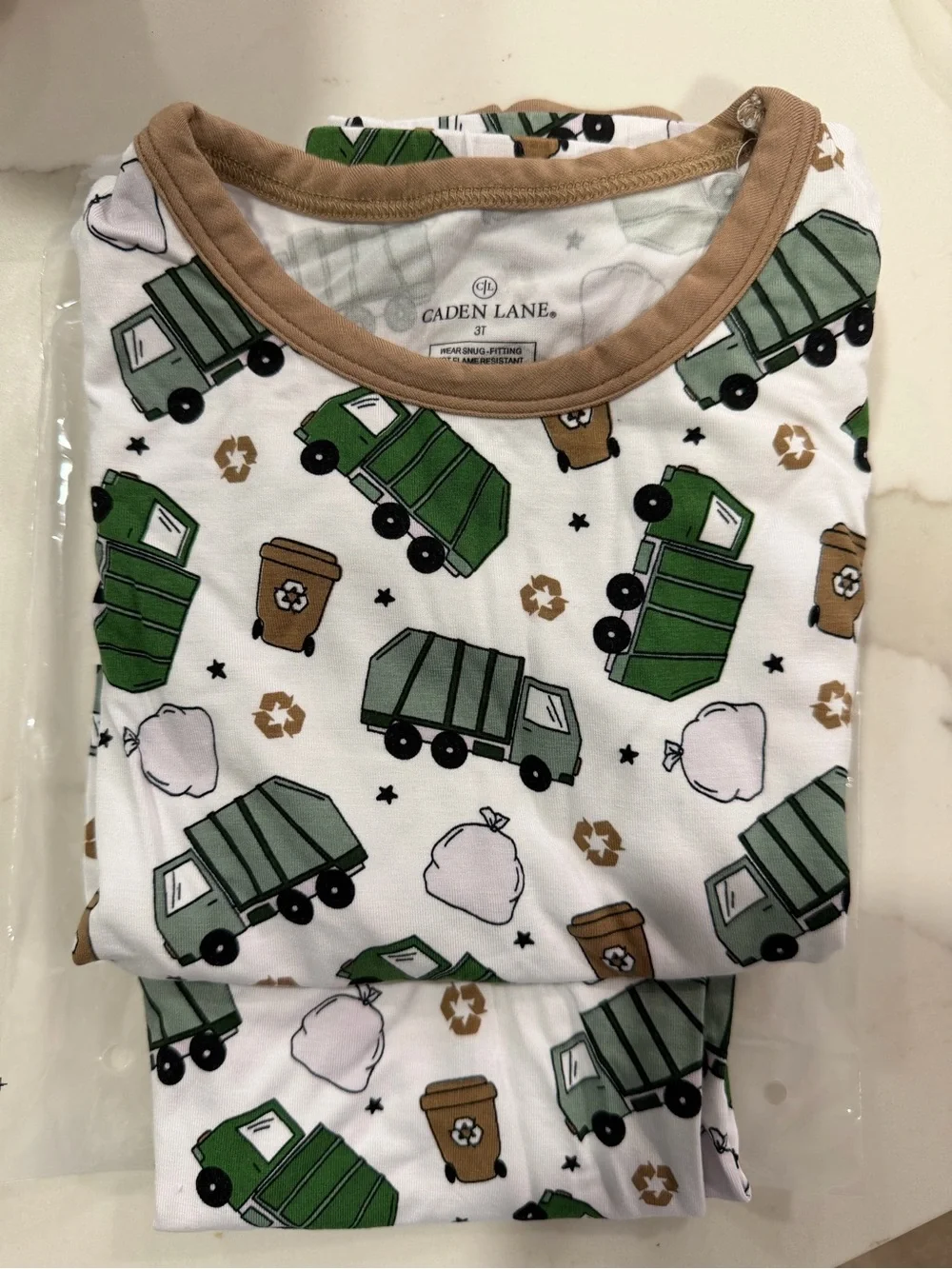 Caden Lane Green and Tan Garbage Truck Kids Pajama Set